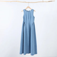 Women's Sleeveless Backless Denim Dress – Casual Round Neck, Lace-Up, High Waist, Zipper Closure | Sexy Summer High Street Style