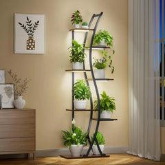 62" Tall 7-Tier Metal Plant Stand with Grow Light - Curved Corner Shelf for Indoor Plants & Flowers