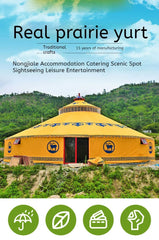 Large Mongolian Yurt Tent – Double Slope Steel & Bamboo Frame, Water-Resistant PVC, Glamping, Farmhouse, Restaurant, BBQ