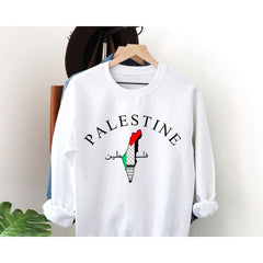 Palestine Map Sweatshirt – Palestinian Arabic Name Print Crewneck Pullover for Adults