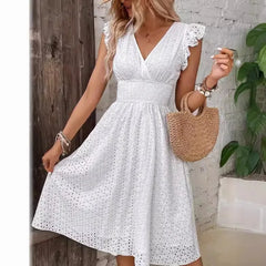 Multi-Colored Summer Dress for Women – Fashionable Casual Commuting Dress with Lotus Leaf Sleeves & Elegant Temperament