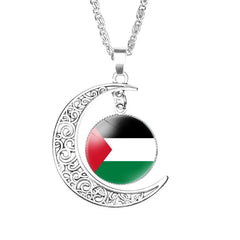 Palestine Necklace – Flag Photo Glass Cabochon Heart & Moon Pendant Chain Choker Jewelry for Men & Women