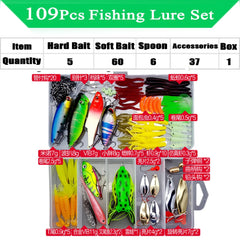Fishing Lure Kit – Soft & Hard Bait Set | Minnow, Metal Jig, Spoon, Crankbait for Bass & Pike | Tackle Accessories with Box
