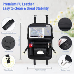 Premium PU Leather Car Seat Back Organizer with Foldable Table Tray – Multi-Pocket Storage & Kick Mat Protection