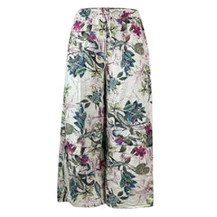 Women'S Casual Floral Printed Pants Belt Elastic Waist Wide Leg Pants Pocket Long Wide Leg Trousers Pantalones De Mujer 바지