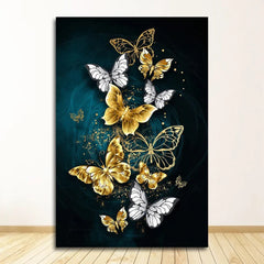 Big Yellow Butterfly & Abstract Golden Blue Butterfly Wall Art – Modern Prints for Living Room Decoration