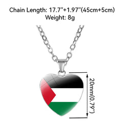 Palestine Necklace – Flag Photo Glass Cabochon Heart & Moon Pendant Chain Choker Jewelry for Men & Women