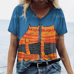Summer Women’s Cat Print T-Shirt – Casual 3D Short Sleeve Crew Neck Pullover, Oversized Streetwear