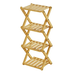 4-Tier Folding Bamboo Plant Stand - X-Shaped Plant Rack & Shoe Display Shelf for Entryway & Living Room