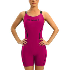 Attraco Women’s One-Piece Athletic Swimsuit – U-Neck Sport Swimwear with Boy Shorts for Professional Training & Fitness
