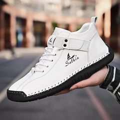 Handmade Leather Men’s Casual Sneakers – Breathable Ankle Boots for Outdoor Style & Comfort