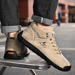 Handmade Leather Men’s Casual Sneakers – Breathable Ankle Boots for Outdoor Style & Comfort
