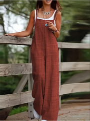 Women's Loose Casual Jumpsuit – Solid Color Summer Vest Overalls, Trendy Sleeveless Jumpsuit