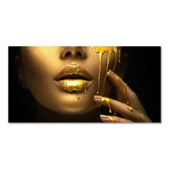 Large Black Woman Portrait with Gold Lips – Modern Oil Painting Poster for Home Wall Decoration (Unframed)