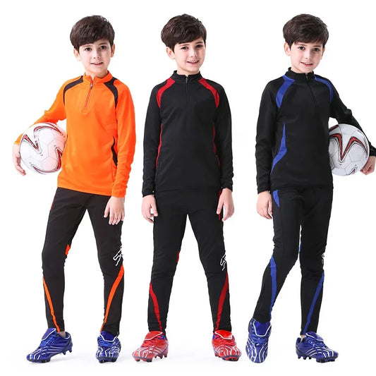 Kids’ Football Tracksuit – Warm Fleece Long Sleeve Soccer Sportswear Set with Sweatshirt & Jogging Jacket for Boys