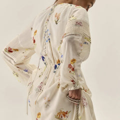 Sweet Floral Printed Backless Maxi Dress for Women – Lantern Sleeve, High Waist Long Robe | Summer Vacation Outfit