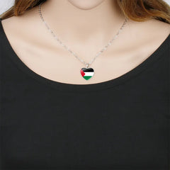 Palestine Necklace – Flag Photo Glass Cabochon Heart & Moon Pendant Chain Choker Jewelry for Men & Women