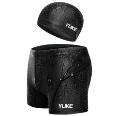 Men's Swimming Set – Flat Angle Swimming Trunks, Waterproof Quick-Drying Swim Shorts, Goggles & Swim Cap