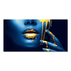 Large Black Woman Portrait with Gold Lips – Modern Oil Painting Poster for Home Wall Decoration (Unframed)