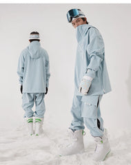 Men Women Solid Color Ski Jacket Ski Pants Warm Windproof Winter Overalls Hoodie Waterproof Outdoor Sports Clothing Snowboard