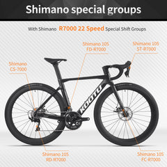 KOOTU R08-R7000 Full Carbon Fiber Road Bike – 22-Speed SHIMANO 105 Kit, 700C Racing Bicycle for Adults | Ships from USA