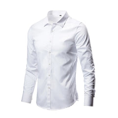 Mens Elastic White Dress Shirts Slim Fit Long Sleeve Button Down Formal Business Shirt Men Easy Care Non-Iron Chemise Homme 4XL