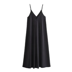 Summer Women's Loose Sleeveless Black Long Dress – Thin Straps, Backless Beach Holiday Maxi Dress