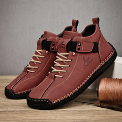 Handmade Leather Men’s Casual Sneakers – Breathable Ankle Boots for Outdoor Style & Comfort