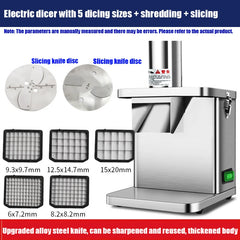Commercial Electric Vegetable Dicer & Slicer – 5-Blade Food Processor for Cubing, Strips & Slices of Potatoes, Carrots & Fruits