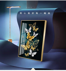 Big Yellow Butterfly & Abstract Golden Blue Butterfly Wall Art – Modern Prints for Living Room Decoration