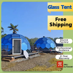 Ford Blue Hexagonal Glass Dome Tent – Luxury Geodesic Igloo House with Aluminum Frame for Outdoor Resort & Camping
