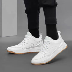 Men's Genuine Leather Height-Increasing Sneakers – Casual White Platform Shoes with 6/8/10CM Lift Insole