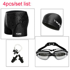 Men's Swimming Set – Flat Angle Swimming Trunks, Waterproof Quick-Drying Swim Shorts, Goggles & Swim Cap