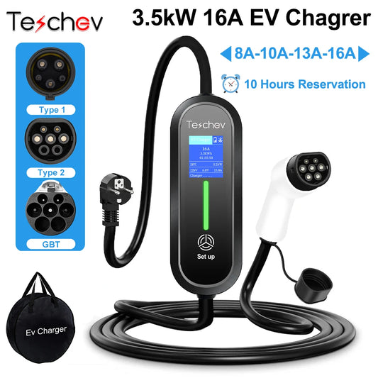 Teschev 16A Type 1 Electric Car Charger – Type 2 Charging Cable, GBT Charging Station, 3.5kW Wallbox EVSE Electric Charger Cord