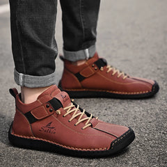 Handmade Leather Men’s Casual Sneakers – Breathable Ankle Boots for Outdoor Style & Comfort