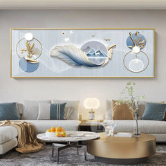 Chinese Style Golden Leaves & Deer Canvas Painting – Feng Shui Mountain Wall Art for Living Room (Unframed)