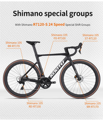 KOOTU Full Carbon Fiber Road Bike – Ultra-Light Pure Oil Disc Brake Bicycle with SHIMANO R7120 24-Speed Components | Performance Cycling for Adults