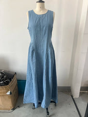 Women's Sleeveless Backless Denim Dress – Casual Round Neck, Lace-Up, High Waist, Zipper Closure | Sexy Summer High Street Style