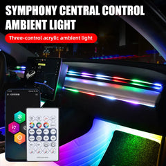 110/140cm Car Ambient LED Lights – RGB Symphony Atmosphere Lamp for Tesla Model 3/Y/S/X with USB APP & Remote