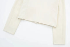 Women Elegant Cropped Jacket Women's Fashion Jacket O-Neck Long Sleeved Flip Pocket Coat Female Casual Outwear Tops