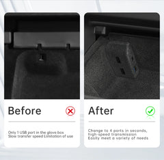 YZ USB HUB Adapter & Quick Charger for Tesla Model 3 (2021) & Model Y (2023) – Glove Box Flocking Car Accessories