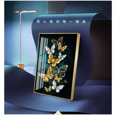 Big Yellow Butterfly & Abstract Golden Blue Butterfly Wall Art – Modern Prints for Living Room Decoration