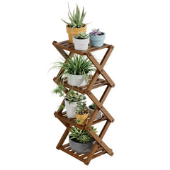 4-Tier Folding Bamboo Plant Stand - X-Shaped Plant Rack & Shoe Display Shelf for Entryway & Living Room