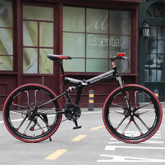 24/26-Inch MTB Folding Mountain Bike – Dual Disc Brakes, Full Suspension, Soft Tail Cross Country Bicycle | Variable Speed City Bike