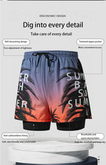 Double-Layer Swim Trunks for Men – Boxer Shorts with Anti-Embarrassment Lining | Professional Beach Pants & Adult Swim Gear