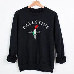 Palestine Map Sweatshirt – Palestinian Arabic Name Print Crewneck Pullover for Adults
