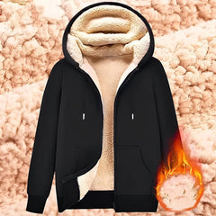 Sweatshirt Coat Front Pockets Warm Zipper Lamb Wool Jacket Men and Woman Winter Pure Color Plush Lined Cardigan Hoodie