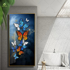 High-End Porcelain Art – Sparkling Crystal Accent Painting with Butterfly Hanging & LED Lights