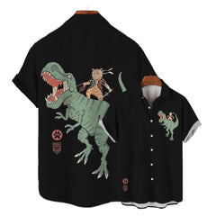 Men’s Samurai Cat Anime Hawaiian Shirt – Casual Short Sleeve Loose Fit Summer Top | Cool Graphic Streetwear Blouse