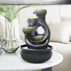 15.7" Relaxation Indoor Tabletop Waterfall Fountain with LED Light - Portable Decoration for Living Room, Home, Office & Bedroom